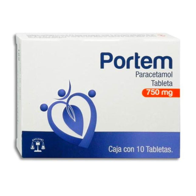 Portem (Paracetamol) 750 mg Caja con 10 Tabletas