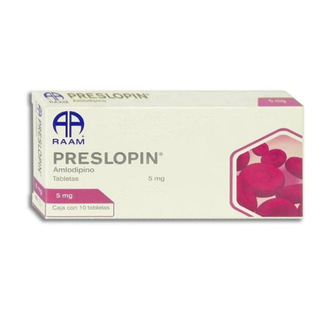 Preslopin Amlodipino 5 mg Caja Con 10 Tabletas RAAM