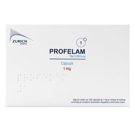 Profelam (Tacrolimus) 1 mg Caja con 100 Cápsulas | Zurich Pharma