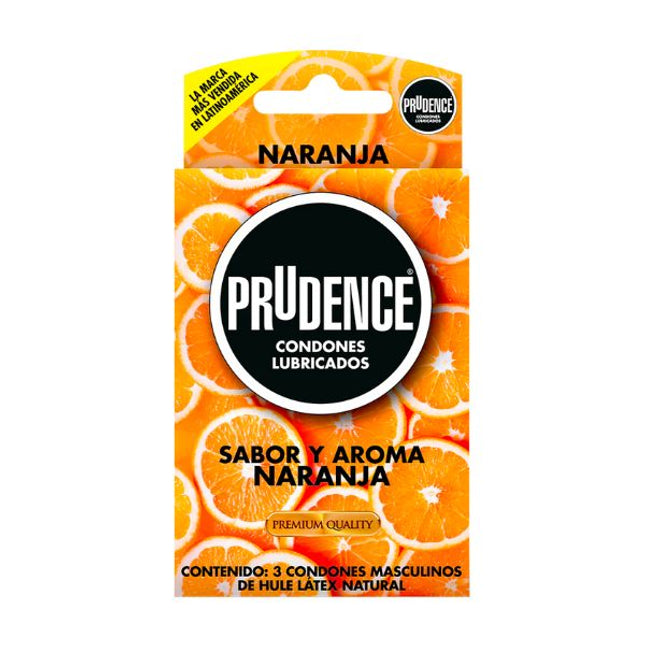 Prudence Sabor y Aroma Naranja Caja con 3 Preservativos Masculinos