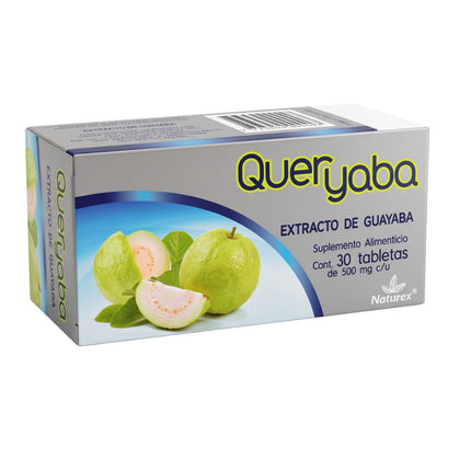 Queryaba (Acido Estearico, Croscarmelosa Sodica, Dioxido de Silicio, Extracto de Guayaba 50 g, Lactosa, Magnesio) Caja con 30 Tabletas