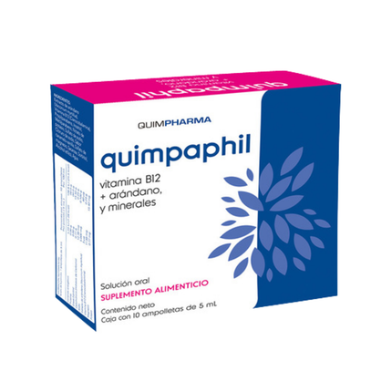 Quimpaphil (Vitamina B12+Arándanos y Minerales) Caja Con 10 Ampolletas de 5 ml Sol. Oral | Quimpharma