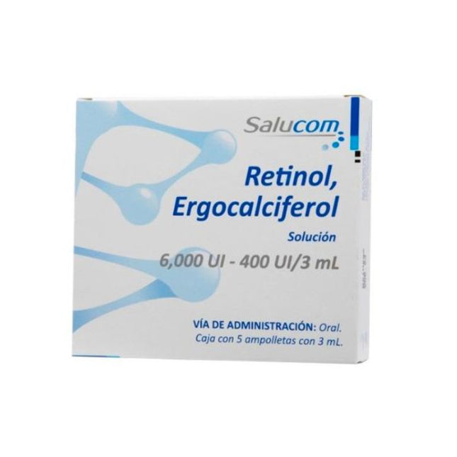 Retinol, Ergocalciferol 6000Ui-400Ui/3ml Caja con 5 Ampolletas Salucom