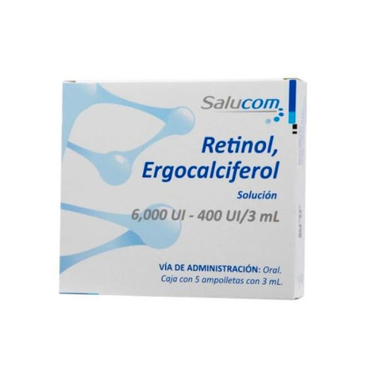 Retinol, Ergocalciferol 6000Ui-400Ui/3ml Caja con 5 Ampolletas Salucom