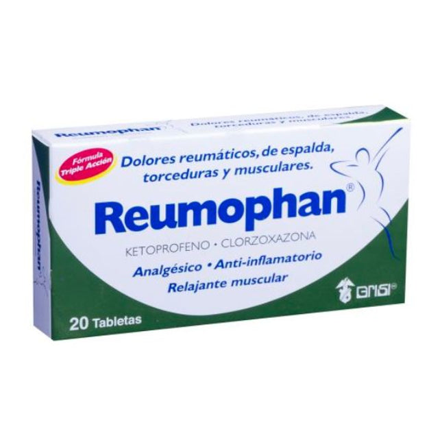 Reumophan (Clorzoxazona/Ketoprofeno 250mg/50mg) Caja con 20 Tabletas