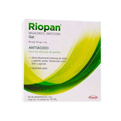 Riopan (Magaldrato/Dimeticona) Gel 80 mg/10 mg/ 1 ml Caja con 10 Sobres