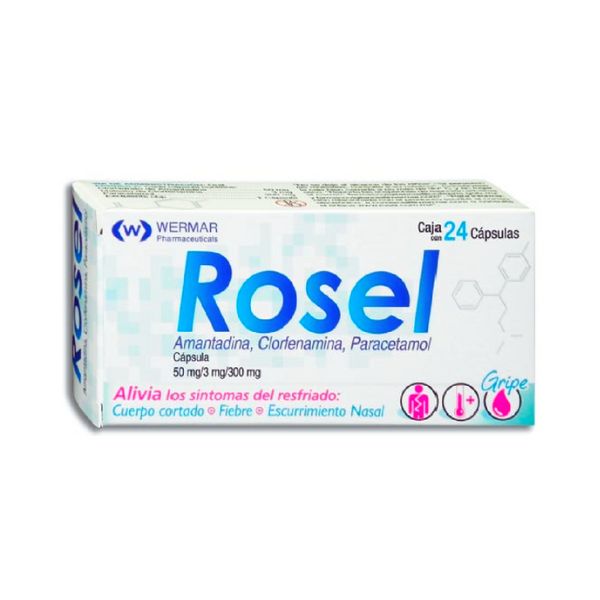 Rosel Amantadina, Clorfenamina, Paracetamol) 50 mg/3 mg /300 mg Caja 24 Cápsulas