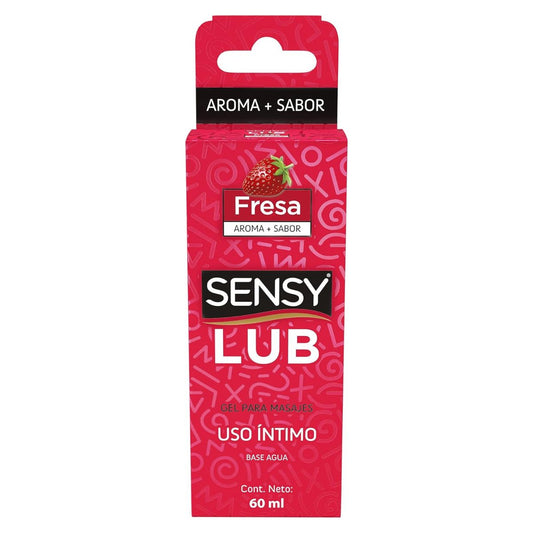 Sensy Lub Gel para Masajes Aroma y Sabor Fresa Caja con Frasco de 60 ml