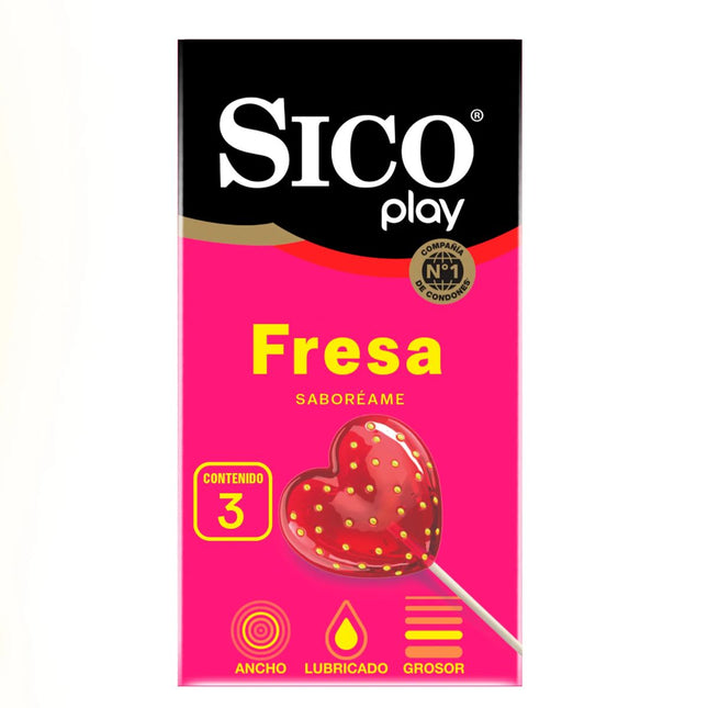 Sico Play Fresa Saboreame Caja con 3 Preservativos Masculinos