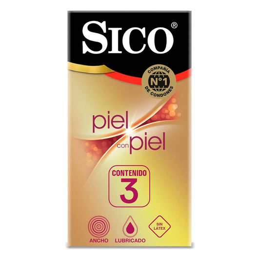 Sico Piel con Piel Sin Látex Caja con 3 Preservativos Masculinos