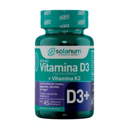 Solanum Vitamina D3 + Vitamina K2 Aceite De Linaza Frasco con 45 Capsulas