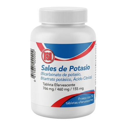 Sales de Potasio (Acido Citrico 155 mg, Bicarbonato de Potasio 766 mg, Bitartrato de Potasio 460 mg)  Frasco con 50 Tabletas Efervescentes