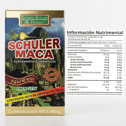 Maca 500 mg Caja con Frasco con 60 Cápsulas