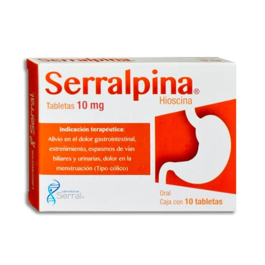 Serralpina (Butilhioscina) 10 mg Caja con 10 Tabletas