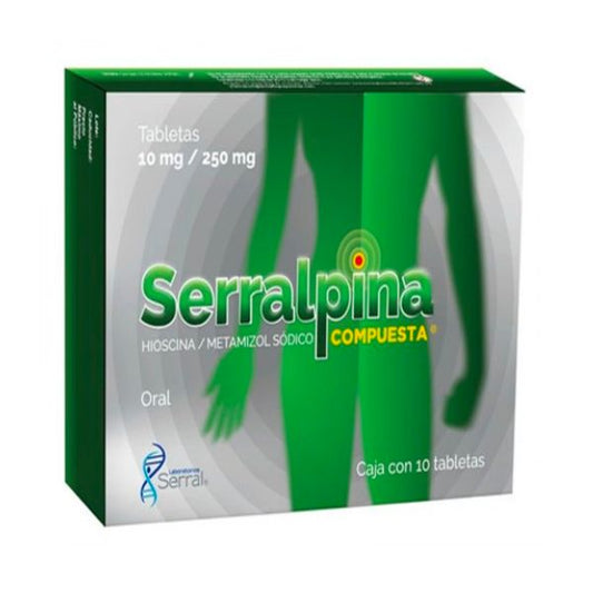 Serralpina Compuesta (Butilhioscina/Metamizol)10 mg /250 mg Caja con 10 Tabletas