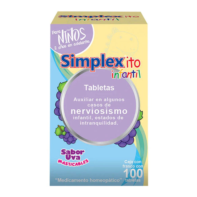Simplexito Infantil Sabor Uva Caja con Frasco con 100 Tabletas Masticables