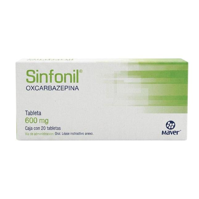 Sinfonil (Oxcarbazepina) 600 mg Caja con 20 tabletas | Maver Laboratorios