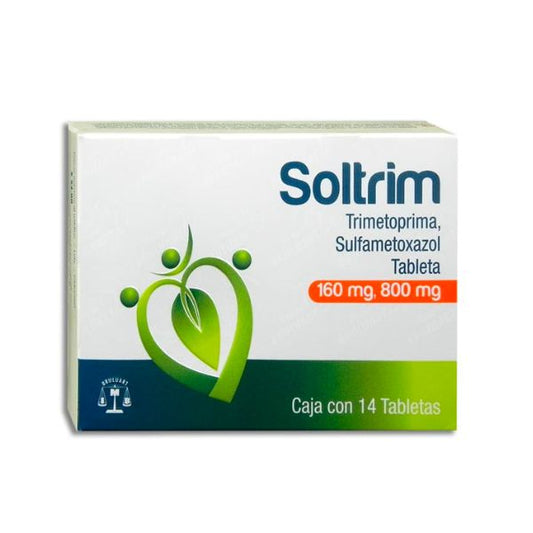 Soltrim (Trimetoprima/Sulfametoxazol) 160 mg/180 mg Caja con 14 Tabletas