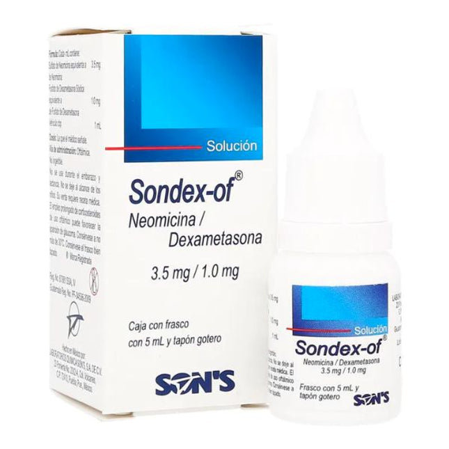 Sondex-Of (Neomicina/Dexametasona) 3.5 mg/1.0mg Caja con Frasco Gotero 5 ml