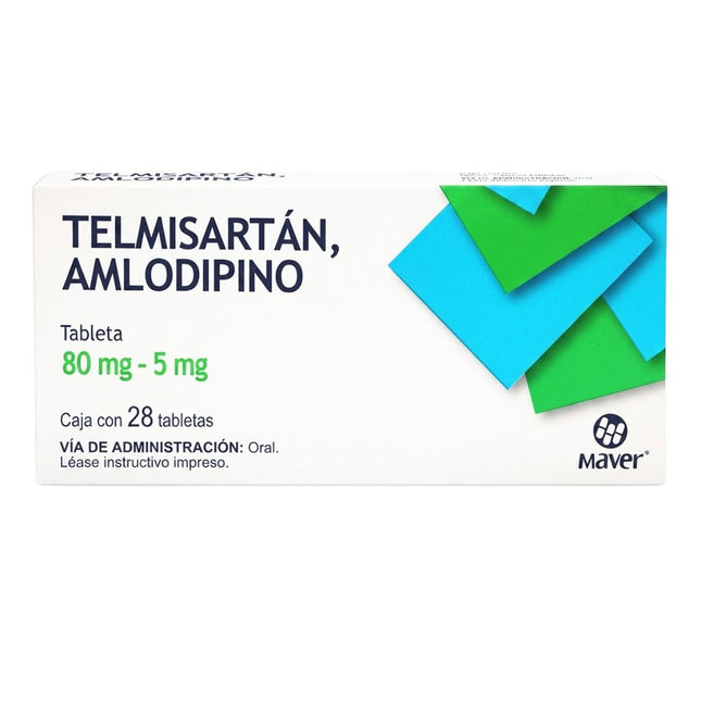 Telmisartán Amlodipino 80 mg / 5 mg Caja con 28 Tabletas | Maver Laboratorios