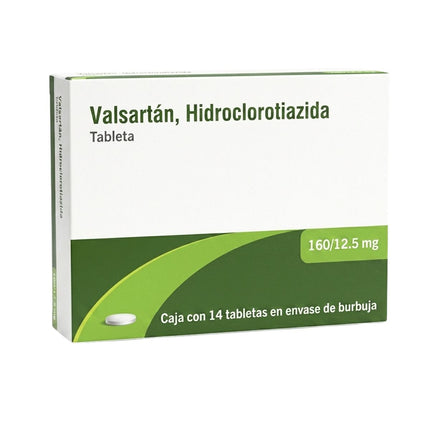 Valsartán, Hidroclorotiazida 160 mg / 12.5 mg Caja con 14 Tabletas