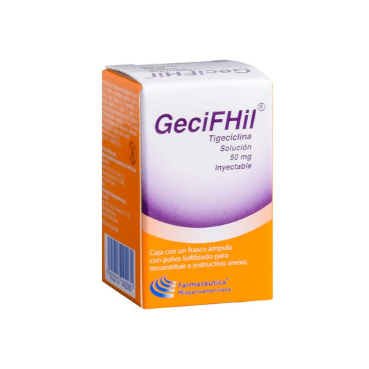 GeciFHil (Tigeciclina) 50 mg Solucion Inyectable  Caja con Frasco Ámpula