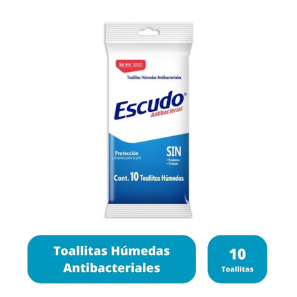 Toallitas Húmedas Antibacteriales Escudo Sobre con 10 Toallitas