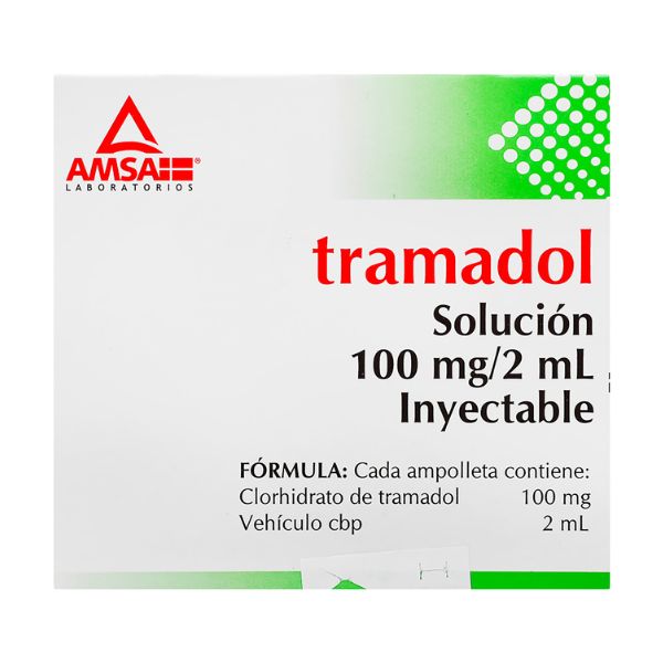 Tramadol 100 mg/ 2 ml Caja con 5 Ampolletas Inyectables