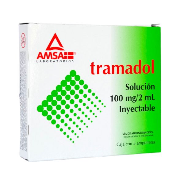 Tramadol 100 mg/ 2 ml Caja con 5 Ampolletas Inyectables