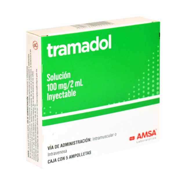 Tramadol 100 mg/ 2 ml Caja con 5 Ampolletas Inyectables
