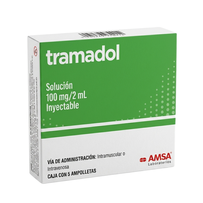 Tramadol 100 mg/ 2 ml Caja con 5 Ampolletas Inyectables