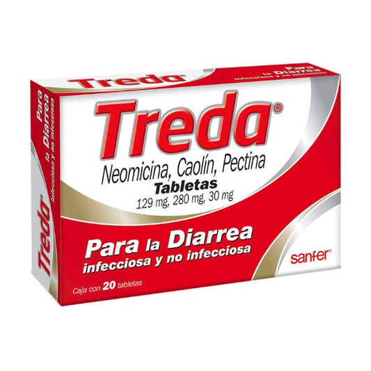 Treda (Neomicina/Caolin/Pectina)129 mg/280 mg/30 mg Caja con 20 Tabletas