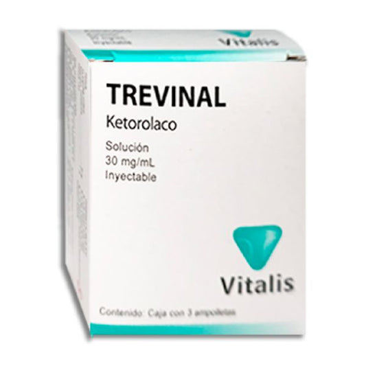 Trevinal (Ketorolaco) 30 mg Solución Inyectable Caja con 3 Ampolletas