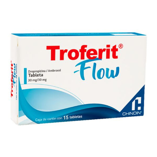 Troferit Flow (Dropropizina/Ambroxol) 30mg/30mg Caja con 15 Tabletas