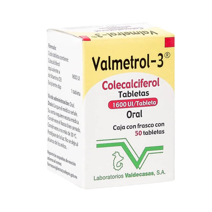 Valmetrol-3 (Colecalciferol) 1600 UI Caja con 50 Tabletas