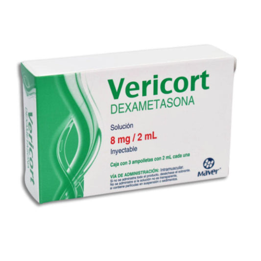 Vericort (Dexametasona)  8 mg/2 ml Caja con 3 Ámpulas Inyectables