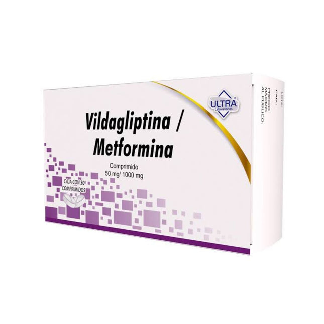 Vildagliptina/Metformina 50 mg /1000 mg  Caja con 30 Comprimidos