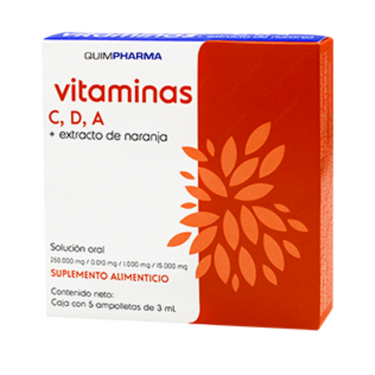 Vitaminas C,D,A (Retinol, Ácido ascórbico, Colecalciferol) Solución Oral 5 Ampolletas