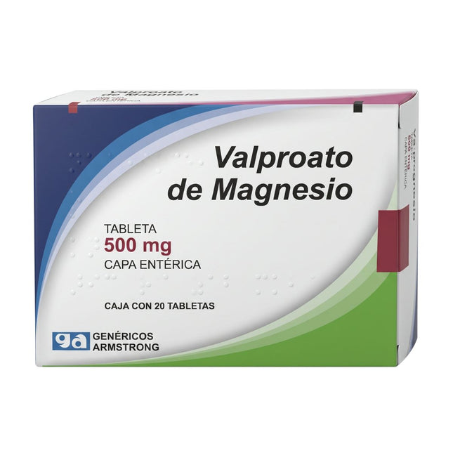 Valproato de Magnesio 500 mg Caja con 20 Tabletas