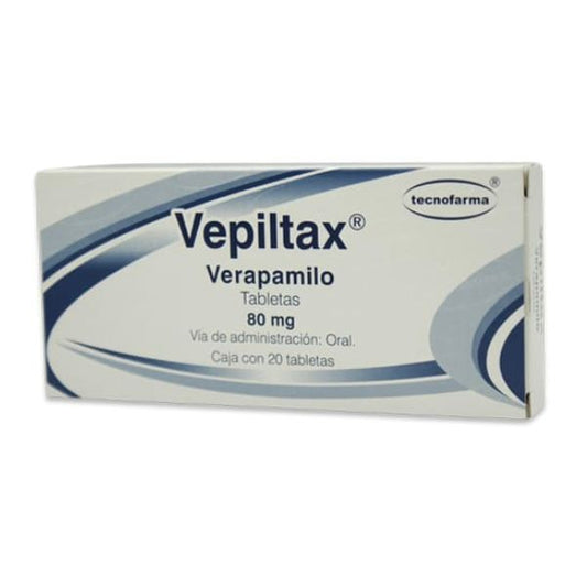 Vepiltax (Verapamilo) 80 mg Caja con 20 Tabletas