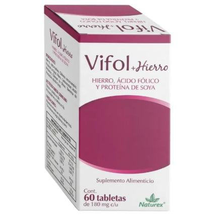 Vifol + Hierro (Acido Folico 400 ug, Hierro 18 mg) Caja con 60 Tabletas