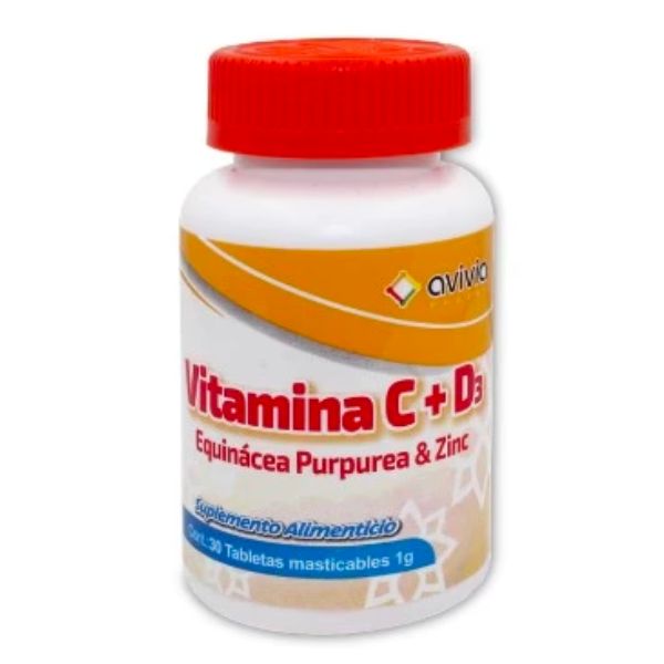 Vitamina C+D3 Suplemento Alimenticio Frasco con 30 Tabletas Masticables