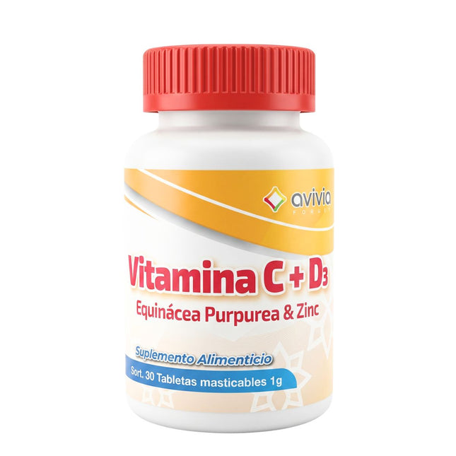 Vitamina C+D3 Suplemento Alimenticio Frasco con 30 Tabletas Masticables
