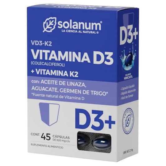 Solanum Vitamina D3 + Vitamina K2 con 45 Cápsulas