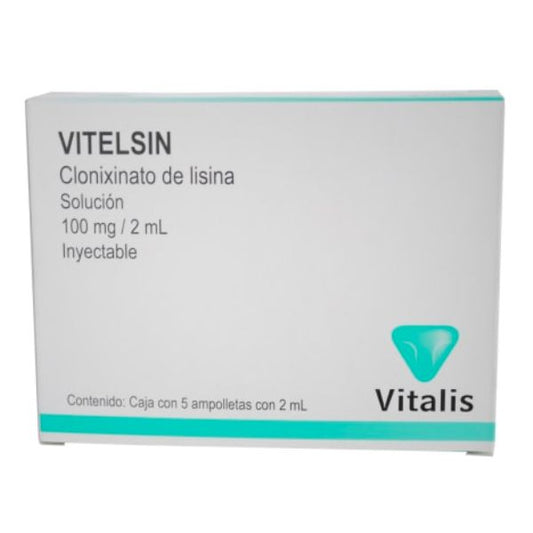 Vitelsin (Clonixinato de Lisina) 100 mg/2 ml Caja con 5 Ampolletas Inyectables