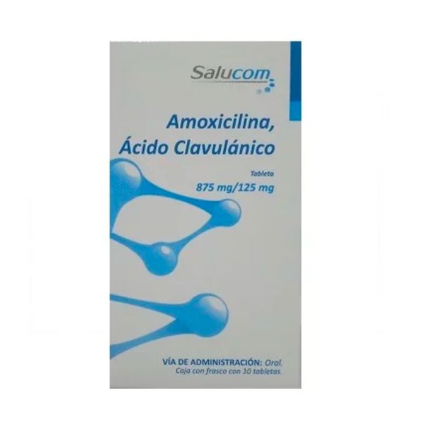 Amoxicilina/Ácido Clavulánico 875 mg/ 125 mg Frasco con 10 Tabletas SALUCOM