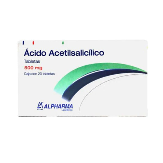 Ácido Acetilsalicílico 500 mg Caja con 20 Tabletas