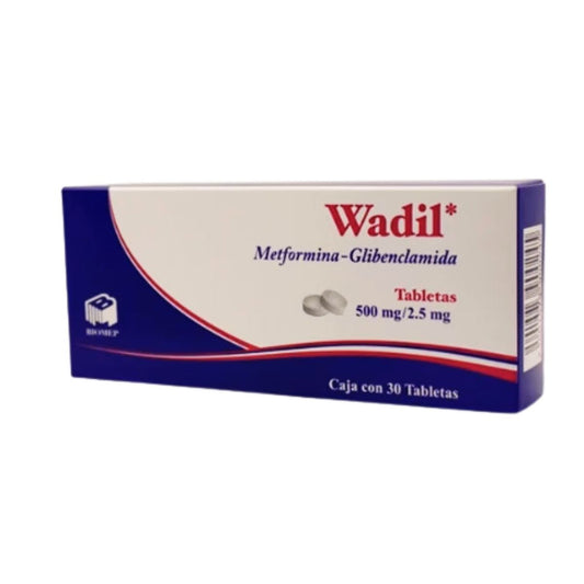 Wadil (Metformina/Glibenclamida) 500 mg/5 mg Caja con 30 Tabletas