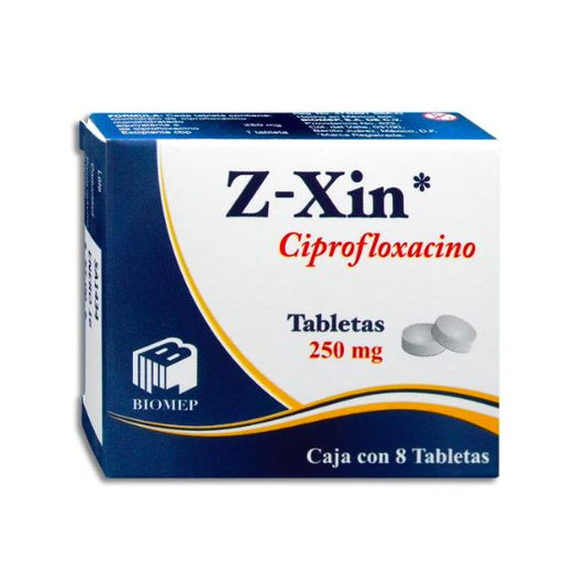 Z-Xin (Ciprofloxacino) 250 mg Caja con 8 Tabletas