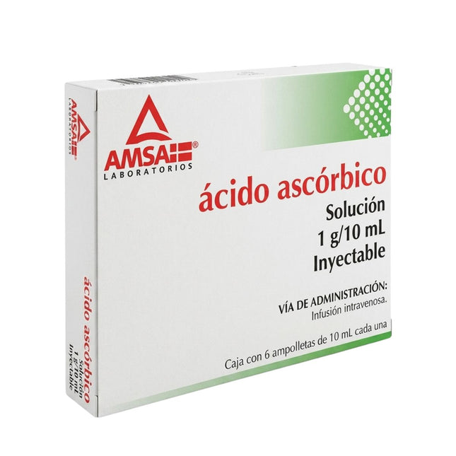 Ácido Ascórbico 1g/10 ml Caja con 6 Ampolletas Inyectables